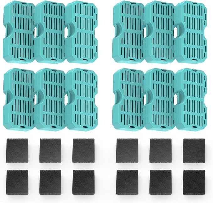 Cat Water Fountain Filters Replacement for 2.2L & 3.2L Square Stainless Steel Fountains & 7L Dog Water Fountains, 12 Carbon Filters & 12 Pre-Filter Sponges (PS06)