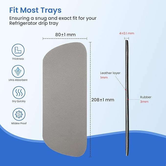 GLACIER FRESH Cuttable Refrigerator Drip Catcher, Water Absorbent Fridge Water Dispenser Drip Tray, Replacement for Whirlpool, GE, Samsung Fridge Accessories, Grey (Rectangular - 2pcs) - AquaVibe