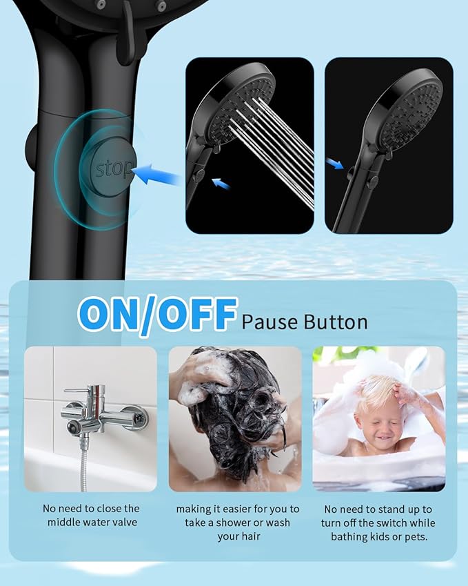 FASDUNT Shower Head with Handheld, High Pressure Handheld Shower Head with 80" Extra Long Stainless Steel Hose & Adjustable Bracket, Showerhead with ON/OFF Switch, Black