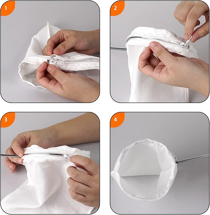 4 Pack Ultra Fine Mesh Coffee Strainer Bag with 1 Frame Handle, 200 Mesh Food Grade Nut Milk Bag, Reusable Kitchen Strainer Fine Mesh for Soy Milk, Milk, Juice, Tea Leaf Filter, Honey, Wine (Small)
