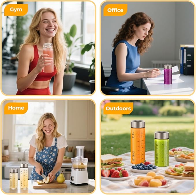 Sursip Glass Juice Bottles 6 Pack 12 oz – Wide Mouth Borosilicate Glass Bottles with Lids – Heat-Resistant, Leakproof, BPA Free, Reusable for Juicing, Smoothies, Milk, Protein Drinks, Water