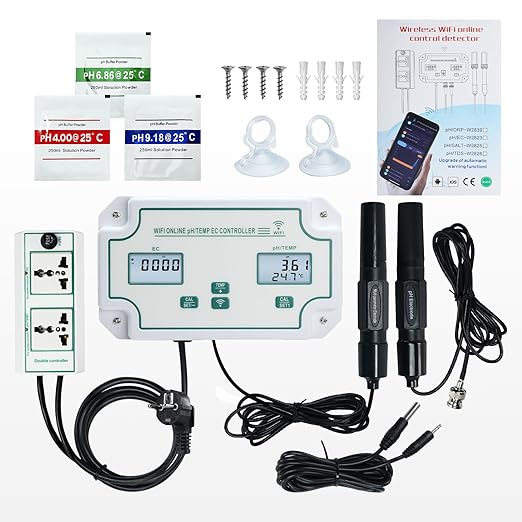 3-in-1 WiFi Smart Water Quality Tester, High Precision pH/EC/Temp Monitor with BNC Probe Real-Time APP Alerts & Data Export, pH Controller for Aquarium, Pool, Drinking Water, Lab