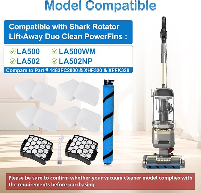 LA502 LA500 Brush Roller Filter Replacement for Shark Lift-Away ADV DuoClean PowerFins LA502 LA502NP LA500 LA500WM Upright Vacuum, Replaces Part XHF320 XFFK320 1483FC200 - AquaVibe