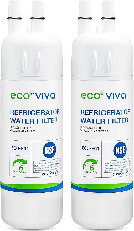 Ecoviva W10295370A Water Filter Replacement, Compatible with Everydrop® EDR1RXD1, EDR1RXD1B, W10295370, Filter 1, WHR1RXD1, KAD1RXD1, P4RFKB2, P8RFWB2L,Kenmore® 46-9930, 46-9081, Pack of 2 - AquaVibe