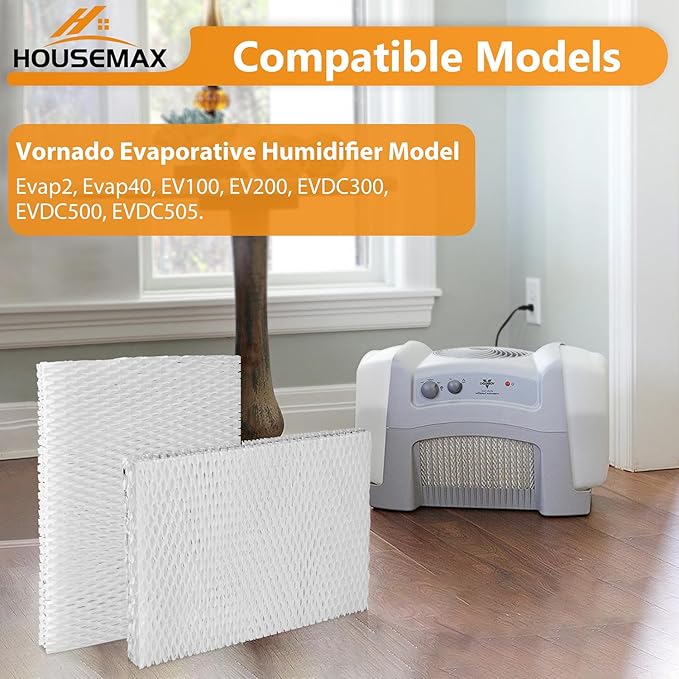 HOUSEMAX 2 Pack MD1-0034 Replacement Humidifier Wicks Filters Compatible with Vornado Evaporative Humidifier Model Evap40, Evap2, EV100, EV200, EVDC300, EVDC500, EVDC505, Tornado Humidifier Filter