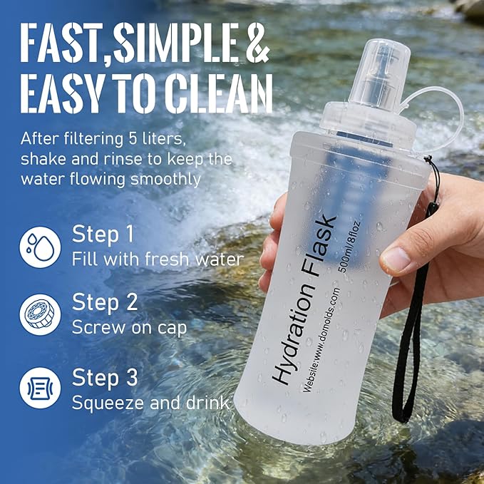 700ML Soft Flask with Water Filter for Hiking, Camping & Travel - Collapsible TPU Water Bottle, 0.1 Micrometer Hollow Fiber Membrane for Clearer, Better Tasting Outdoor Water(White)