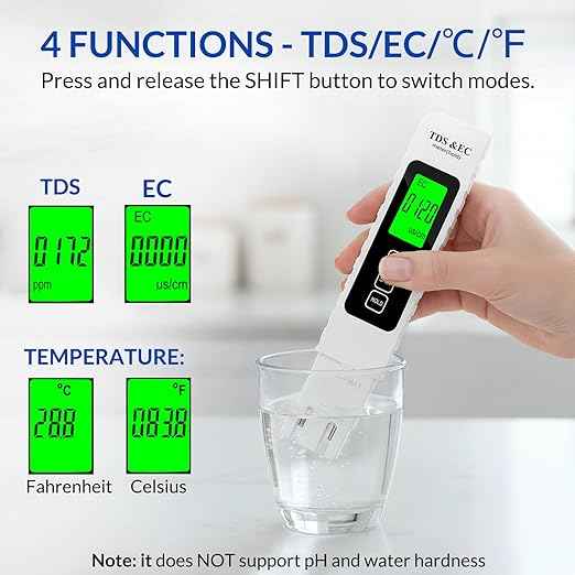 TDS/EC/Temperature(°C,°F) 4-in-1Water Meter, Portable Digital Water Tester for Drinking Water, Hydroponics, Aquariums, Pool | 0-9999 ppm Meter | Backlit LCD (4IN1)