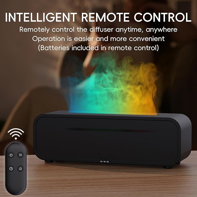 Essential Oil Diffuser, Music Sync Fire Flame Aromatherapy Diffuser, 250ml Cool Mist Humidifier, Scent Aroma Diffuser with 7 Colors Light, Remote Control, Timer & Auto-Off for Home Room (White)