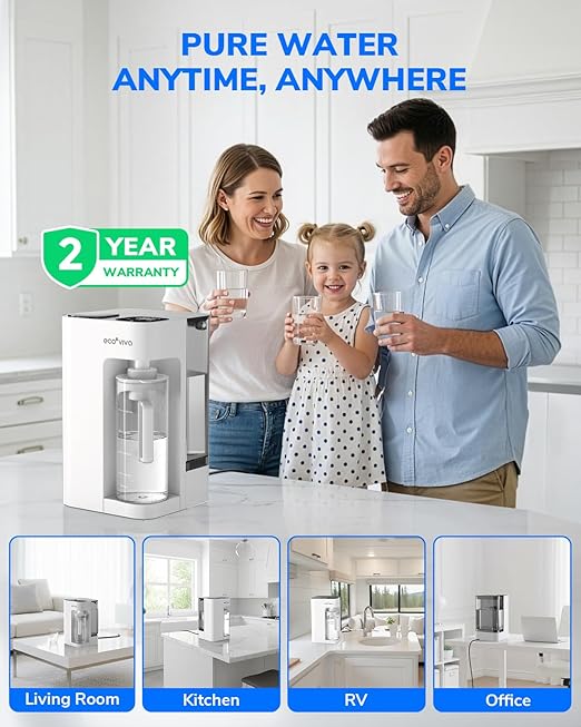Mate 3 Countertop Reverse Osmosis Water Filter with 2 Smart Auto-Filling Pitchers, 8 Stage RO Water Filtration System, Water Purifier for Home, Office, 3:1 Pure to Drain, White