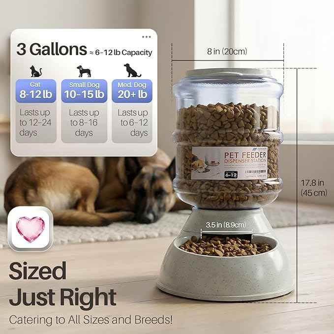 Flexzion Gravity Pet Feeder Food Dispenser (6-12 lb Size) Automatic Replenish Dry Food Storage Container Bowl for Small Medium Breed Dog Cat Animal Feeding Watering Fountain Supplies