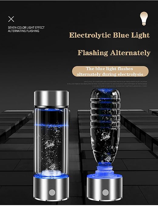Hydrogen Water Generator, 2-in-1 USB Rechargeable Glass Hydrogen Water Generator Bottle, High-Concentration Up to 1300-1600ppb, for Sport Home Travel Picnic