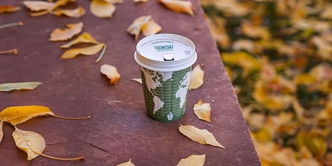 Eco-Products Compostable Paper Coffee Cup Lids, Case of 1000, White GreenStripe Tops, Fits 8oz Hot Cups, Lined With PLA, A Renewable Material Made from Plants, ASTM, BPI-Certified