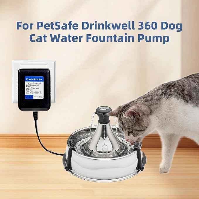 12V AC Adapter Compatible with PetSafe Drinkwell 360 Water Fountain for Pump (PAC00-13206), Fits for D360WB-RE D360-RE PWW00-13705 Multi-Pet Stainless Steel Dog and Cat Water Fountain