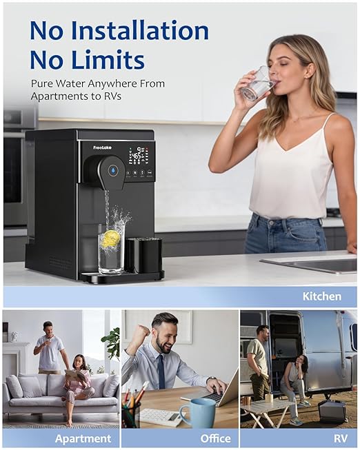 Reverse Osmosis Water Filter Countertop, Hot and Cold Water with 41°F Cooling, Dual Water Source, 6-Stage RO Filtration System with UV, No Installation Home Water Purifier