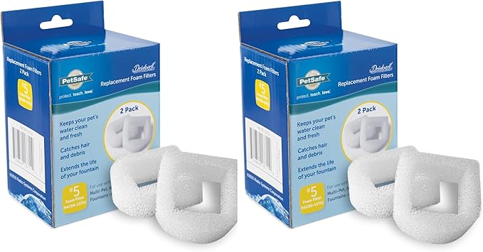 PetSafe Drinkwell Replacement Foam Filters Compatible with PetSafe Ceramic and Stainless Steel Pet Fountains, for Water Dispensers for Dog, 2 Count Pack - PAC00-13711, White (Pack of 2)