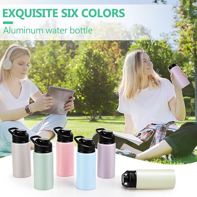 Domensi Aluminum Water Bottle Bulk Reusable Water Bottle, Lightweight Easy Carry Leakproof with Snap Lid Travel Bottles, for Gym Outdoor Sports Cycling Camping Fishing(17oz, 24 Pack)