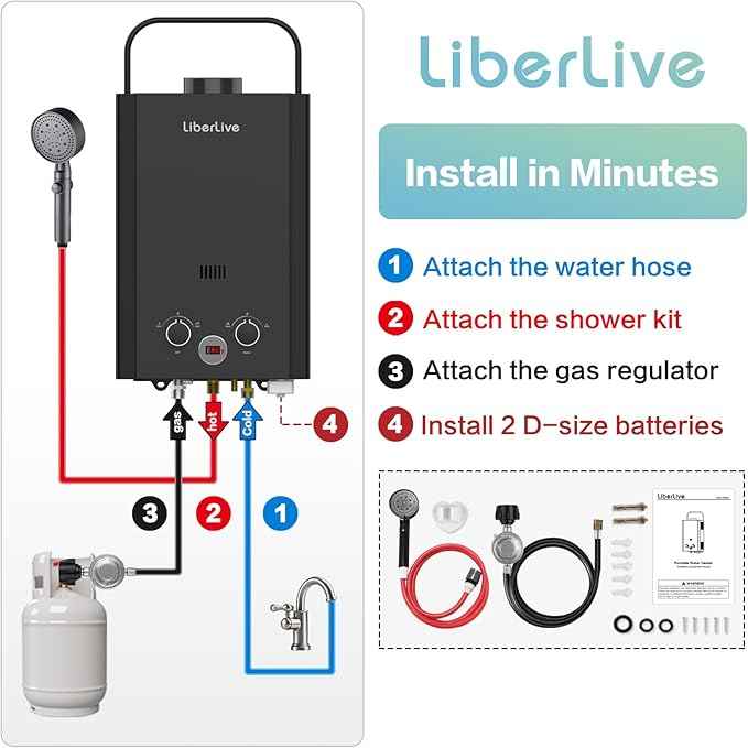 Propane Water Heater, 6L 1.58GPM 41000 BTU Portable Tankless Water Heater Outdoor, Gas Instant Hot with Handle Overheating Protection for RV Trips, Camping, Boat Cabins, Outdoor Shower, Black