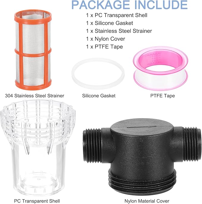 uxcell Pressure Washer Filter 1" NPT Female Thread, Inline Mesh Strainer Attachment, Outlet for Pipe Strainer, Stainless Steel Screen with Sealant Tape (Size:200 Mesh)