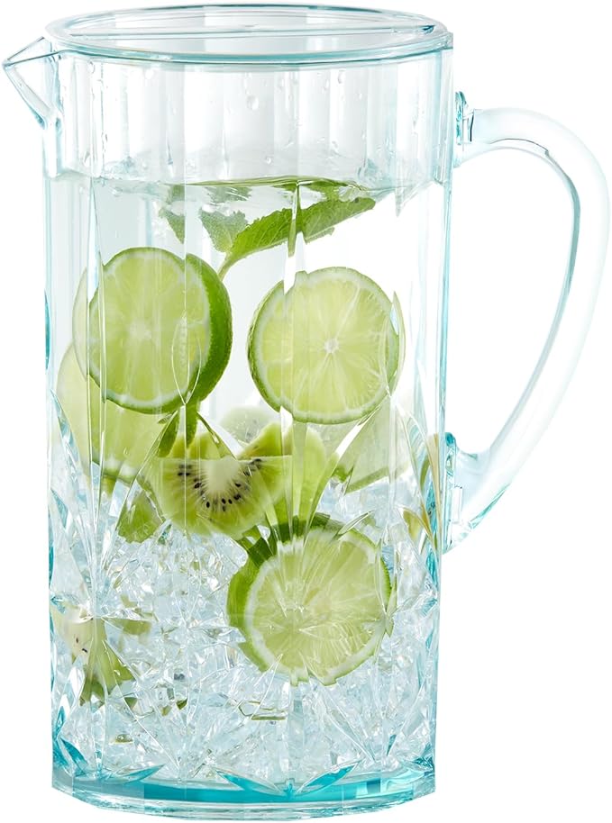 BELLAFORTE Shatterproof Tritan Plastic Water Pitcher With Lid, Myrtle Beach 88oz Unbreakable Water Jug with Handle Perfect for Orange Juice, Iced Tea & Beverage - Dishwasher Safe - BPA Free - Teal