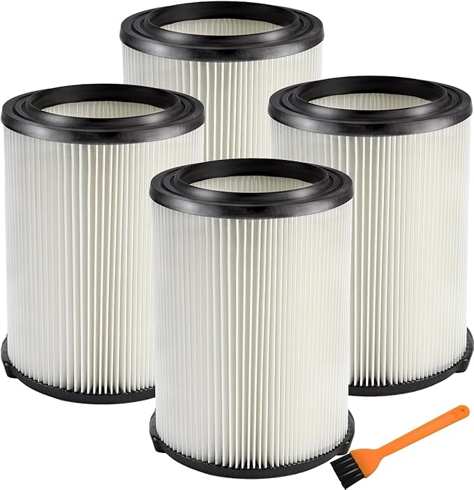 VF4000 Replacement Filter for 72947 Wet Dry Vac 5 to 20-Gallon 6-9 Gal Husky Craftsman 17816 Vacuum Compatible WD5500 WD0671 RV2400A RV2600B Washable & Reusable Replace VF4000 Filter (4 Pcs) - AquaVibe