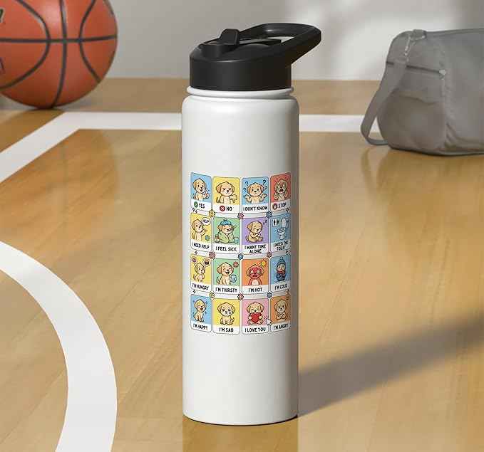 Autism ACC Communication Dog Lovers Kids Cute Autistic Stainless Steel Insulated Water Bottle