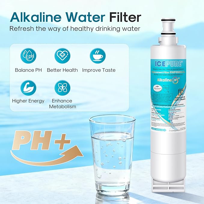ICEPURE Alkaline 4396508 Refrigerator Water Filter Replacement for EDR5RXD1, EveryDrop Filter 5, Whirlpool 4396510, 4392857, 4396547, 9085, NL300, LC400V, PNL240V, WF-NLC240V WF285, Enhances PH, 5Pack