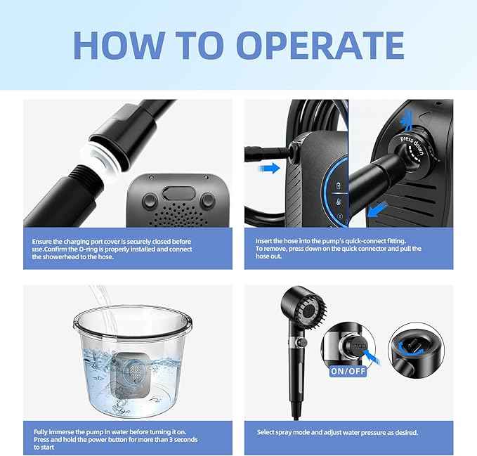 Portable Shower for Camping, IPX8 Filtered Camping Shower with Rechargeable 8000mAh Battery, Intelligent LED Display, 4 Spray Modes,Outdoor Camp Shower Pump for Hiking, Travel, Pet