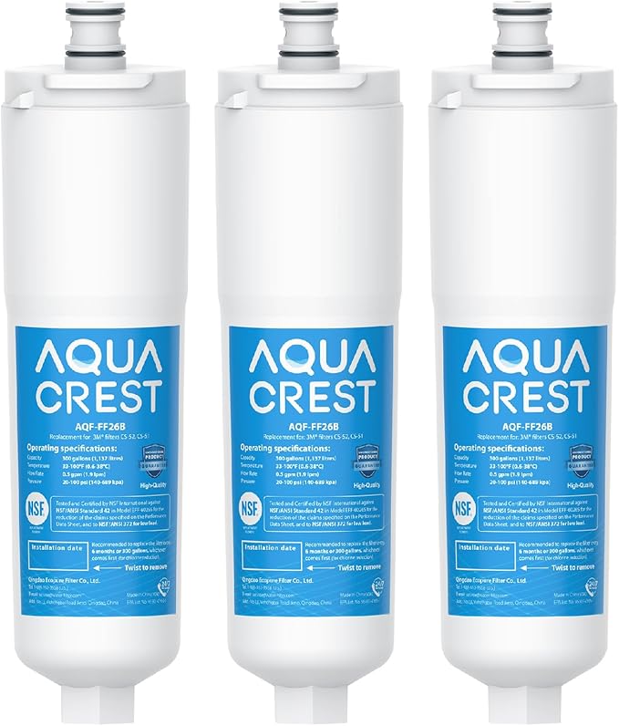 AQUA CREST CS-52 Refrigerator Water Filter, Compatible with Bosch® 640565, Whirlpool® WHKF-R-PLUS, EVOLFLTR10, 3M Cuno CS-52, CS-51, CS-452, W1085590, 56932, 2168701, 51000, 3 Filters