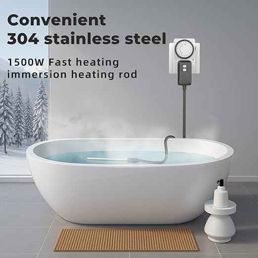 1500W Immersion Water Heater with Timer, Electric Fully Submersible Pool Water Heater, 24H Precise Temp Control for Baptistery, Hot Tub, Bucket, Camping Stock Tank, Bathtub, Small Inflate Pool
