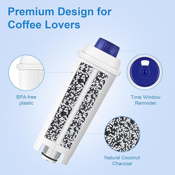 Water Filter Cartridge Replacement for Espresso Coffee Machines - Compatible with ECAM, ETAM, ESAM, Dinamica, Eletta Series - Improves Taste & Protects Your Machine, 6-Pack for Home Use - AquaVibe