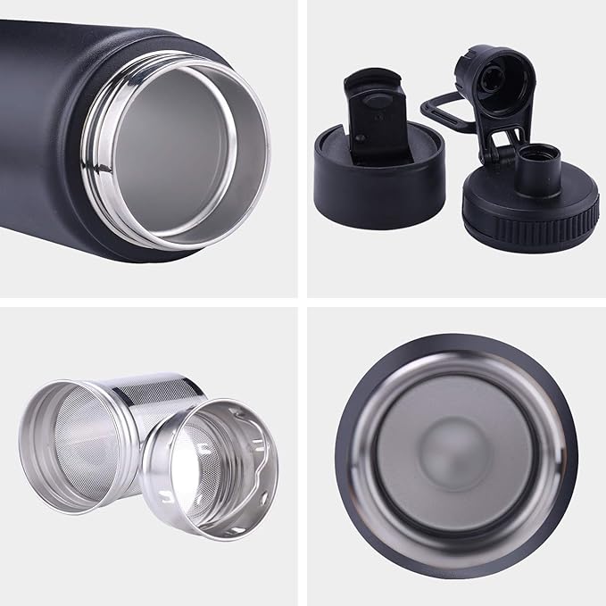 Tea Infuser Bottle With Removable Loose Leaf Tea Strainer Cup 18/8 Stainless Steel Portable Insulated Travel Tea Tumbler Black