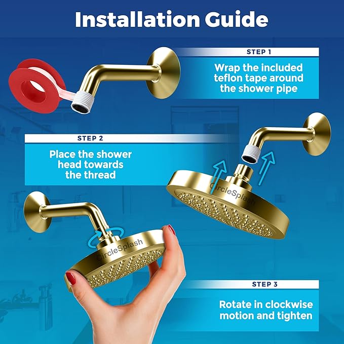 High Pressure Shower Head - Anti-Clogging Silicone Nozzles - 2.5 GPM Removable Restrictor - Easy to Clean Adjustable Replacement - easy to install with Plumbers Tape - 6 inch - Elegant Gold Finish - AquaVibe