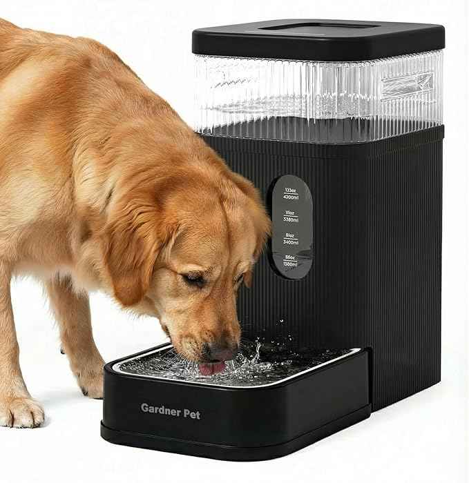 Gardner Pet 2.2 Gallon Automatic Dog Water Bowl Dispenser 8.5L Gravity Water Feeder with Stainless Steel Bowl & Maifan Stone Filter, BPA-Free for for Cats and Dogs (Black, 2.2 Gallon)