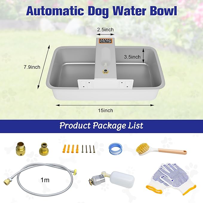 Automatic Dog Water Fountain 6.5L Large Capacity - 304 Stainless Steel Double-Chamber, Anti-Tip Dog Water Fountain Wall/Ground Installation, Indoor/Outdoor Use, Easy-Clean for Multiple Pets