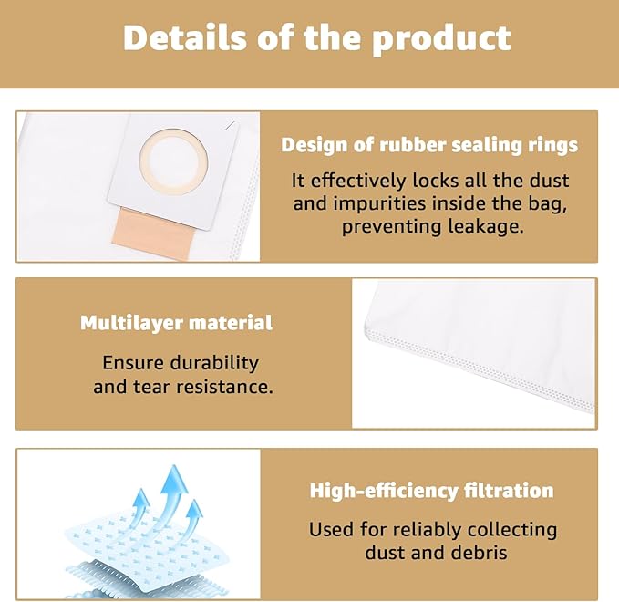 191C26-2 filter bag replacement - Compatible with XCV17/XCV18 18V X2 LXT makita backpack vacuum Heavy-duty filtration, long-lasting durability-5-pack - AquaVibe