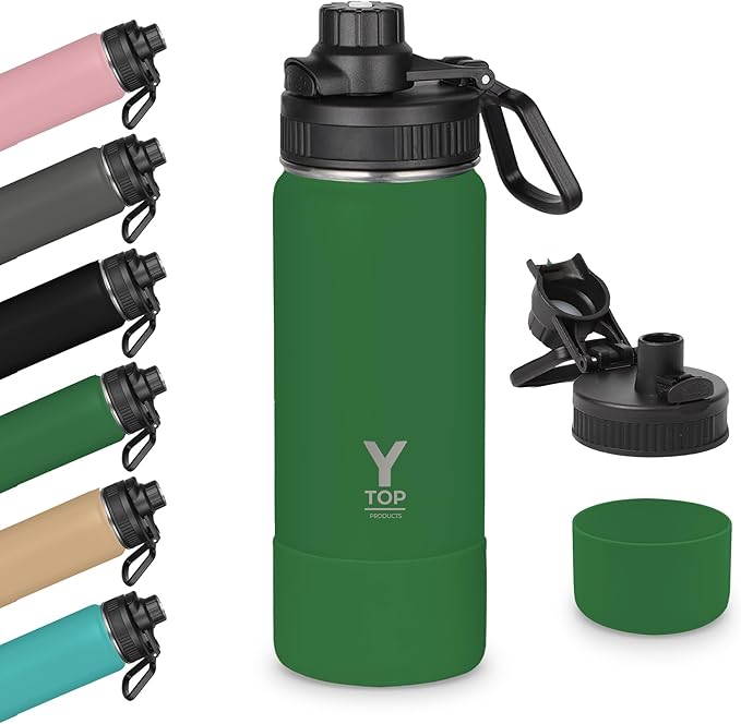 Y TOP 18 oz Insulated Water Bottle Leak Proof Spout Lid Fits in Car Cup Holder – Double Wall Dishwasher Safe Easy Clean stainless steel drinking water bottle for Gym Kids Sports Travel Hiking School