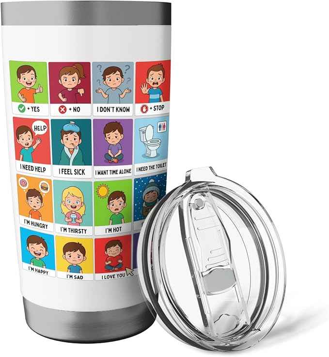 Autism ACC Communication Non Verbal Visual Aid Autistic Kids Stainless Steel Insulated Tumbler