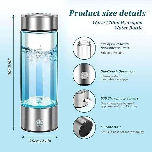 Hydrogen Water Bottle,Rechargeable Hydrogen Water Bottle Generator, Portable Hydrogen Water Ionizer Machine for Sports & Outdoors