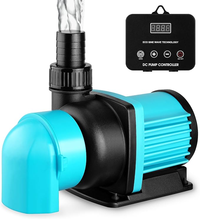 2350GPH 75W Aquarium Return Pump With LCD Display Controller - DC 24V for Saltwater Freshwater Fish Tank, Sump - 20 Speeds ECO Quiet Submersible and Inline - AquaVibe