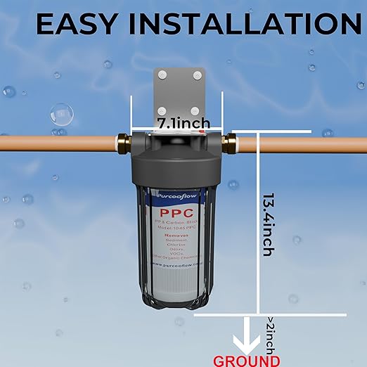 10" x 4.5" Whole House Water Filter Housing – 1" NPT Stainless Steel Ports, Heavy Duty Clear Filter Sump – Double O-Ring Leak-Proof with Pressure Release Valve – Fits All 10x4.5 Filters