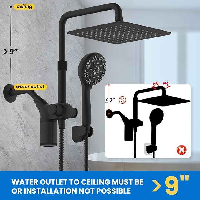 Ryamen Upgraded Dual Shower Heads Combo, 10 inch Filtered Shower Head with Handheld, 3-Way Rain Shower Head with Filters, 7 Settings Handheld Spray, High Pressure, Height Adjustable (Black)