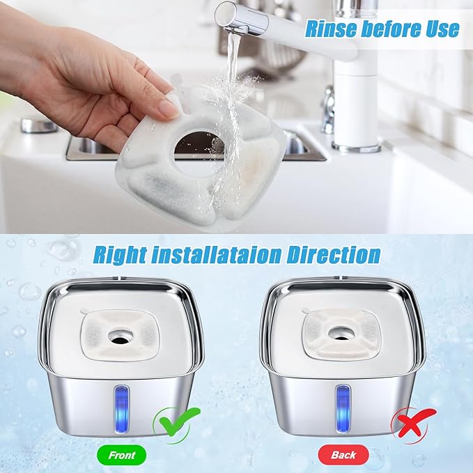 24 Pack Cat Water Fountain Replacement Filters, 12 Pcs Cats Fountain Filters & 12 Pcs Pre-Filter Sponges for 95oz/2.8L 135oz/4L 67oz/2L Automatic Pet Dog Fountain Water Dispenser