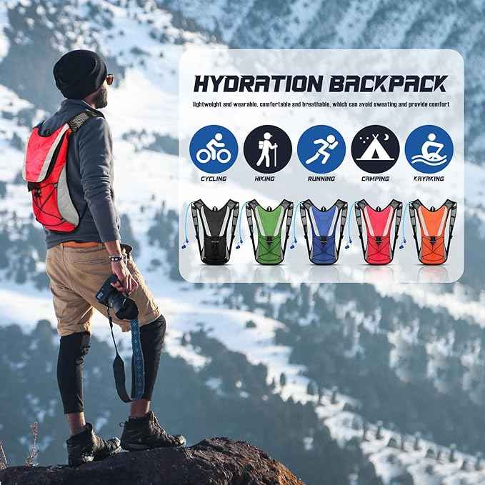 Buryeah 5 Pcs Hydration Backpack Pack with 5 Pcs 2L Water Bladder Lightweight Water Backpack with Hydration Bladder Hydration Backpack Hiking Backpack Water Rucksack Backpack Bladder Bag for Adults