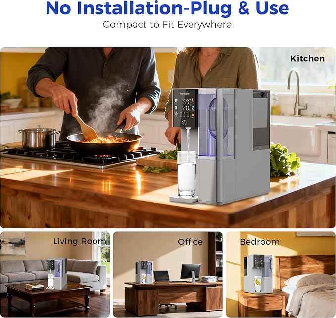 C5 Countertop Reverse Osmosis Water Filter, Hot and Cold RO System-3s Instant Hot, 6 Temp Settings 7-Stage RO Filtration Dispenser, NSF/ANSI372/42/58, Portable Pitcher, 3:1 Pure to Drain