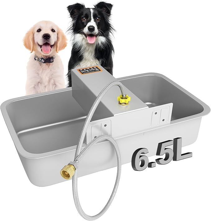 Automatic Dog Water Fountain 6.5L Large Capacity - 304 Stainless Steel Double-Chamber, Anti-Tip Dog Water Fountain Wall/Ground Installation, Indoor/Outdoor Use, Easy-Clean for Multiple Pets