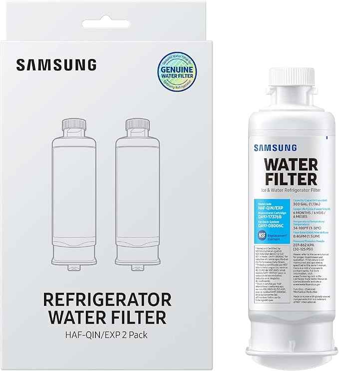Samsung HAF-QIN-2P/EXP Genuine Refrigerator Water Filter, Reduces 99% of Harmful Contaminants for Clean, Clear Drinking Water, 6-Month Life, Easy Install, Pack of 2