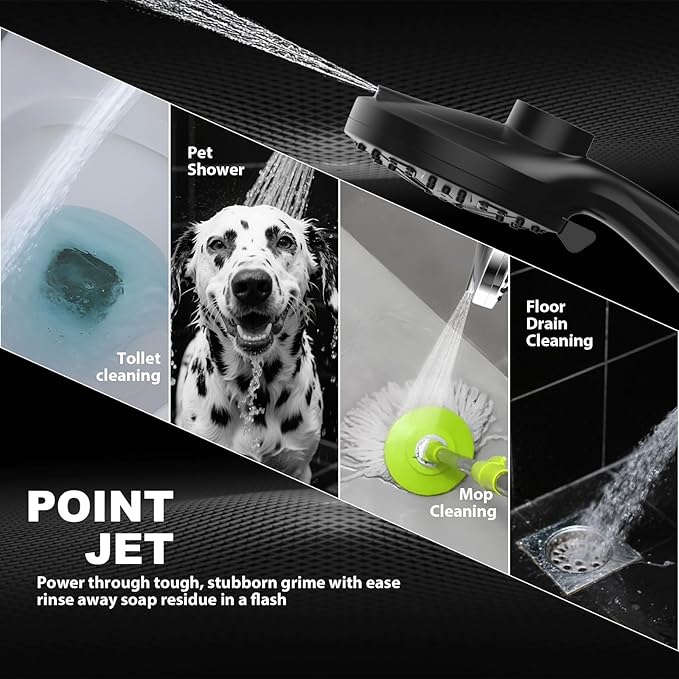Rain Shower Head with Handheld High Pressure rainfall Shower Heads with Handheld Spray Combo Adjustable one-piece stand daul shower head Built-in Magnetic Docking and Power Jets-Black