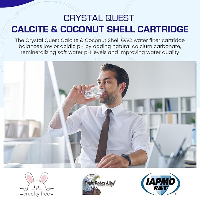 Crystal Quest Calcite & Coconut Shell GAC Water Filter Cartridge – pH Balancing, Dual-Stage Filtration, Removes Impurities, Enhances Taste 4-5/8” x 9-3/4”
