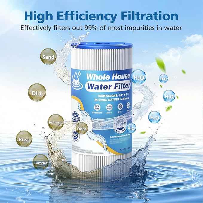 5 Micron 10" x 4.5" Whole House Water Filter Compatible with GE FXHSC, GXWH40L, Plumber W50PEHD, Culligan R50-BBSA, Pentek R50-BB, W10-PR, DuPont WFHDC3001, W50PEHD, High Flow Sediment Filters, 2 Pack