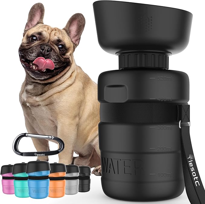 Lesotc Dog Water Bottle, Portable Water Dispenser with Travel Water Bowl, Leak Proof Pet Travel Squeeze Bottle, Puppy Essentials Dog Stuff Accessories for Outdoor Walking, Hiking, Camping - AquaVibe